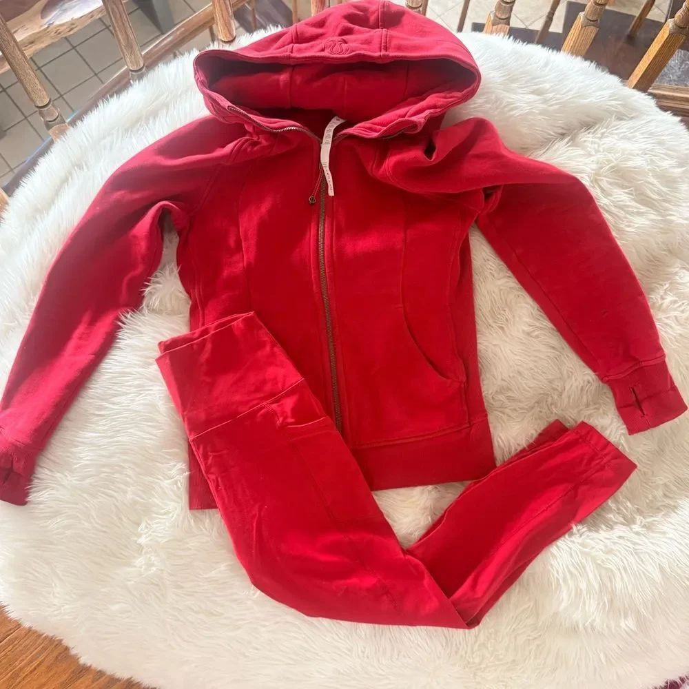Lulu Red Zip Hoodie and Leggings Set